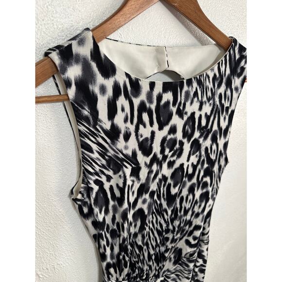 VTG 90s Cache Knee Length Dress S Animal Print Black White Classic Mob Wife - Picture 4 of 13